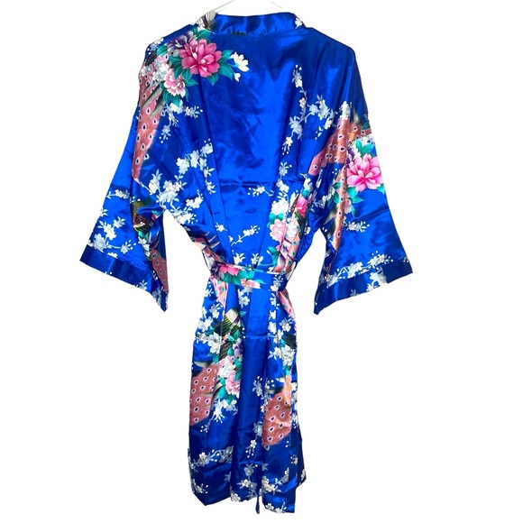 Kimono floral long sleeve blue wrap around dress size XL - Picture 5 of 7